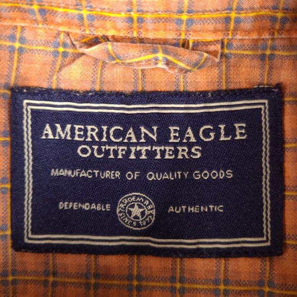 American Eagle Shirt Mens Medium Orange Plaid Button Down Short Sleeve Cotton - Picture 5 of 12